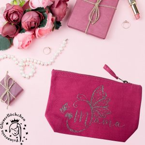 Kosmetiktäschchen mit Schmetterling und Mama Schriftzug pink